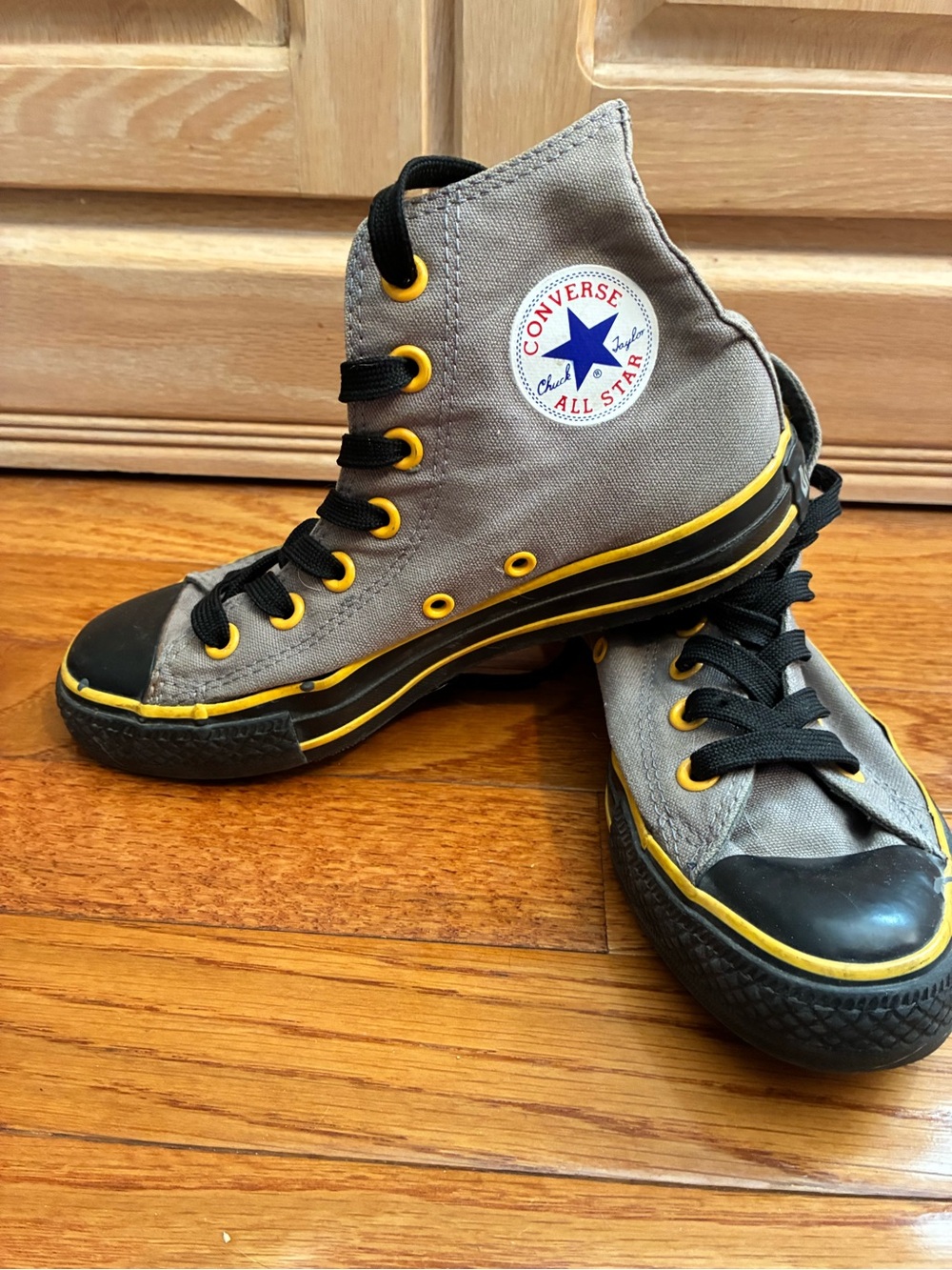 Converse High Top Sneakers - Gray with Yellow and Black Accents